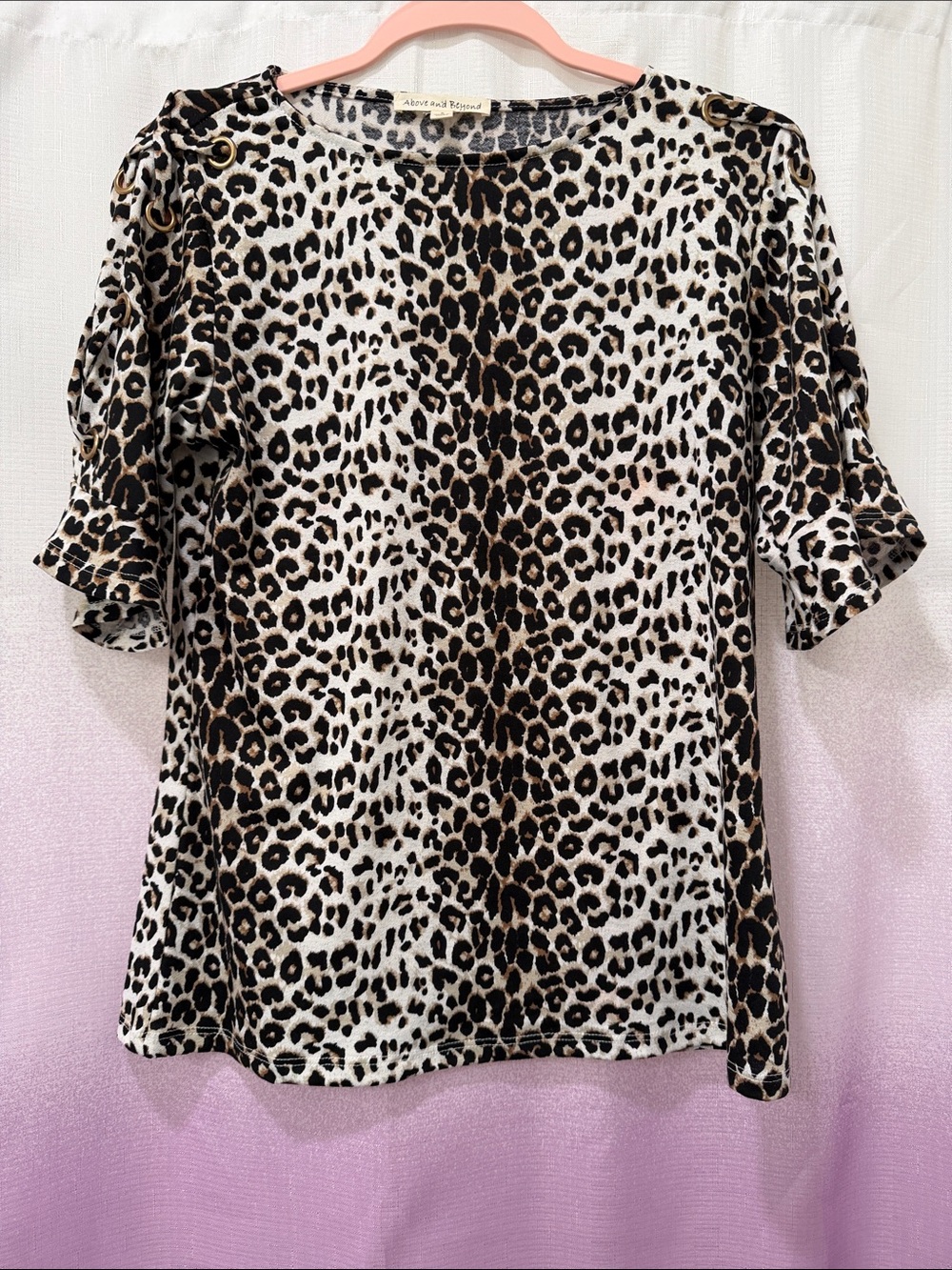 Animal Print Short Sleeve Top in Brown/Black/Cream by Above and Beyond